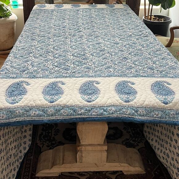Unbranded Other - Bedspread Quilt Hand Quilted 93 x 106" Blue & White Paisley Gauze